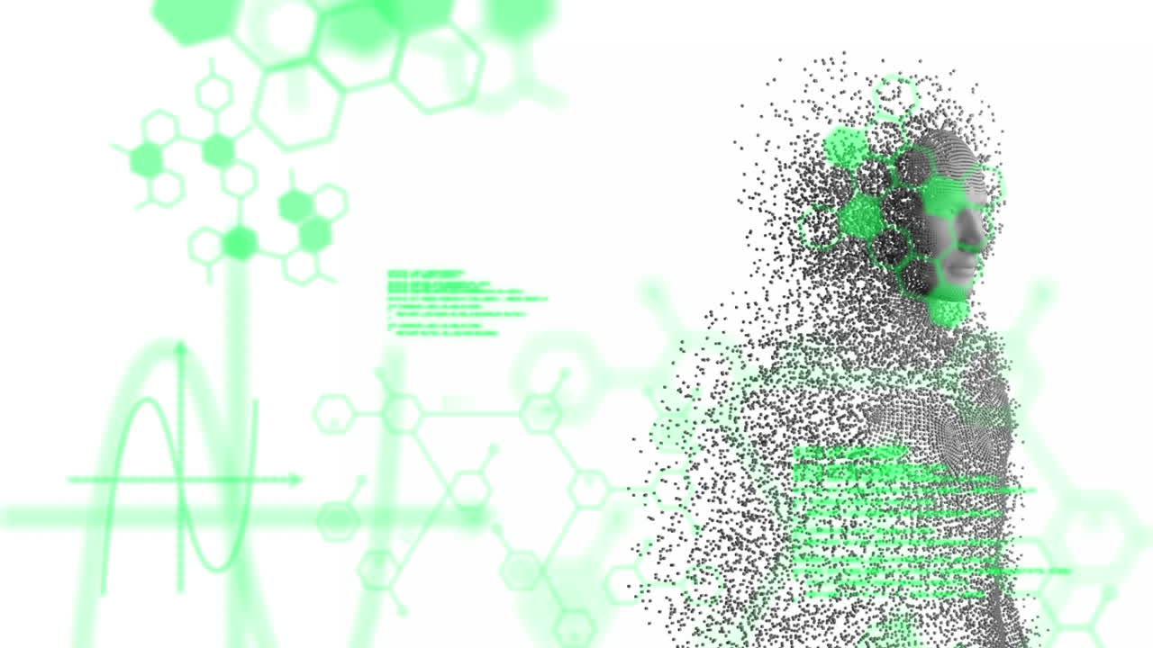 animación del procesamiento de datos sobre un humano digital sobre un fondo blanco