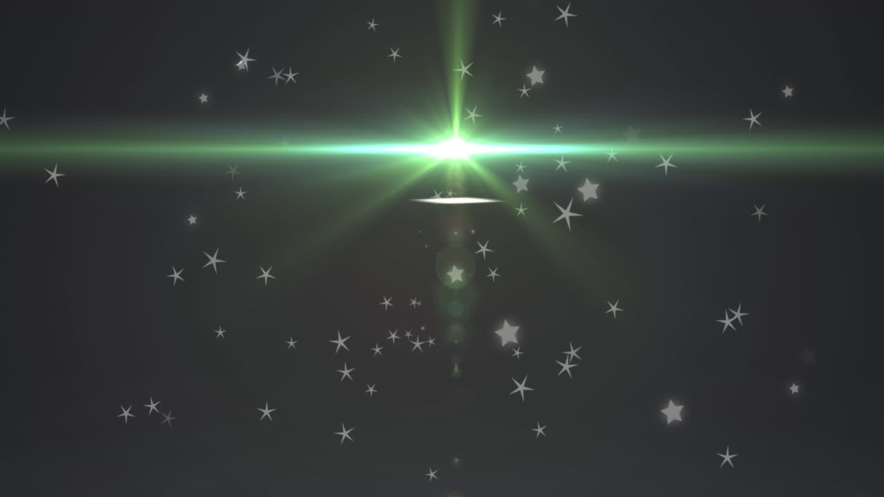 배경의 별 위에 움직이는 반이는 녹색 빛의 애니메이션