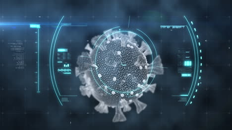 animación de la célula macro coronavirus covid-19 analizada a través de una exploración