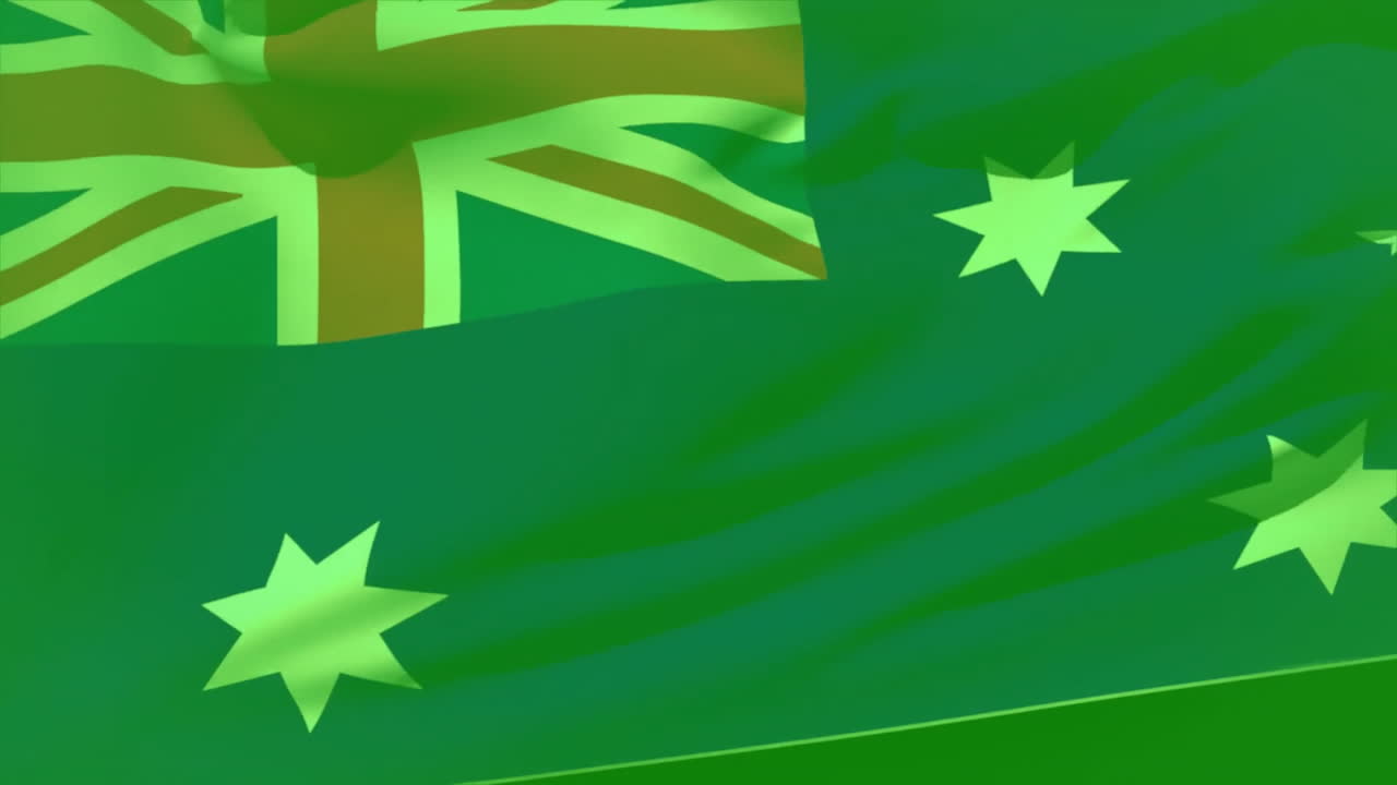 bandera australiana con animación de procesamiento de datos financieros sobre fondo de cuadrícula azul