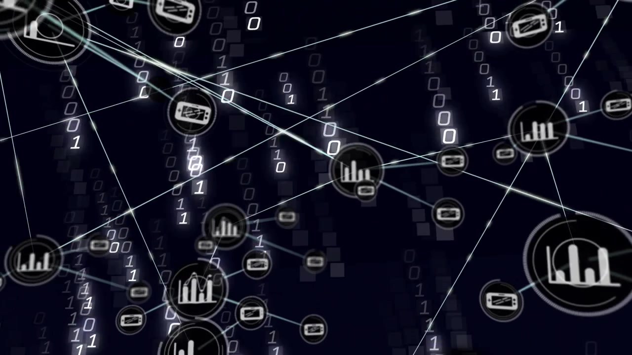 Concentric rings starting hub shift, nodes spawning, linking while binary data flowing, forming web