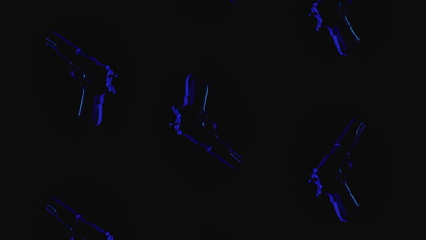 pistols on the dark background and in blinking red and blue light rotate in slowmotion