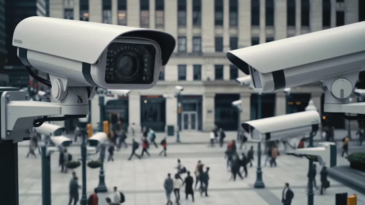 Surveillance in Action: Multiple Cameras Oversee Pedestrian Activity in a Bustling Urban Environment, Capturing the Flow of City Life and Enhancing Security Measures