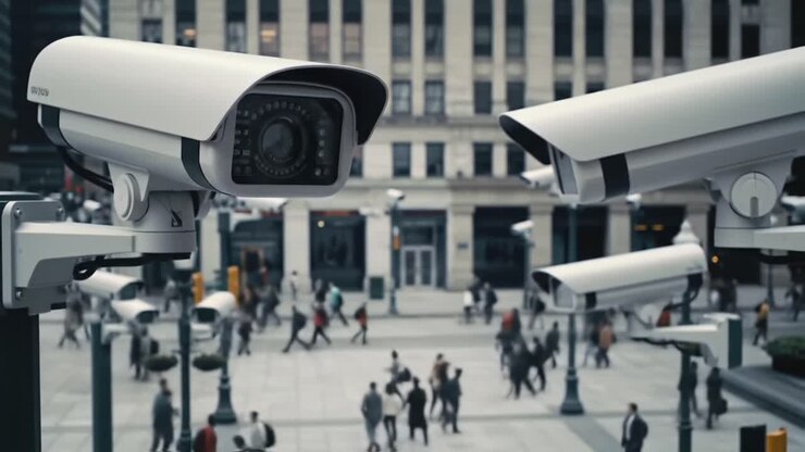 Surveillance in Action: Multiple Cameras Oversee Pedestrian Activity in a Bustling Urban Environment, Capturing the Flow of City Life and Enhancing Security Measures