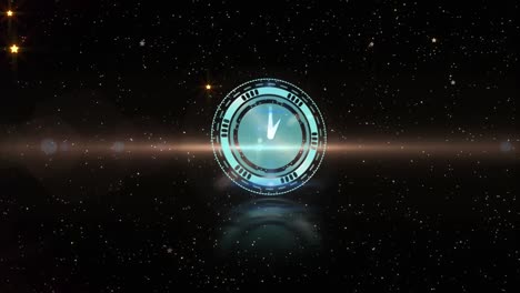 animación de un reloj con manecillas en movimiento sobre estrellas brillantes sobre fondo negro