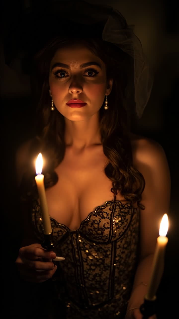 Ritratto di donna illuminato dalla luce di una candela