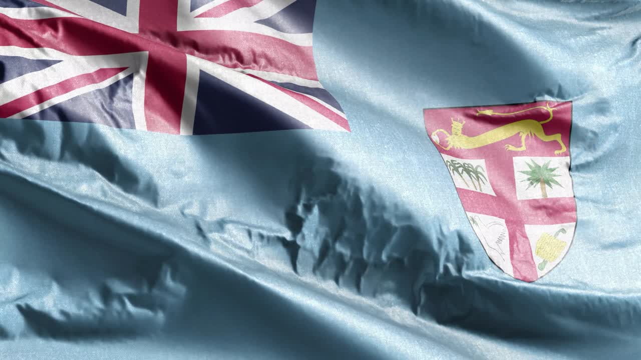 바람에 흔들리는 섬유 발 (fiji flag waving on the wind loop) - 섬유의 발이 바람에 떠다니며 (fiji banner swaying on the breeze) - 직물 섬유 조직 (fabric textile tissue) - 완전한 채우기 배경 (full filling background) - 10초의