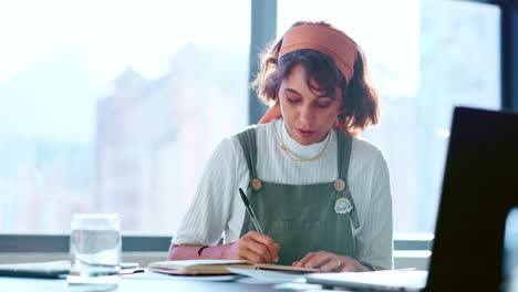 Laptop,-planning-or-business-woman-writing