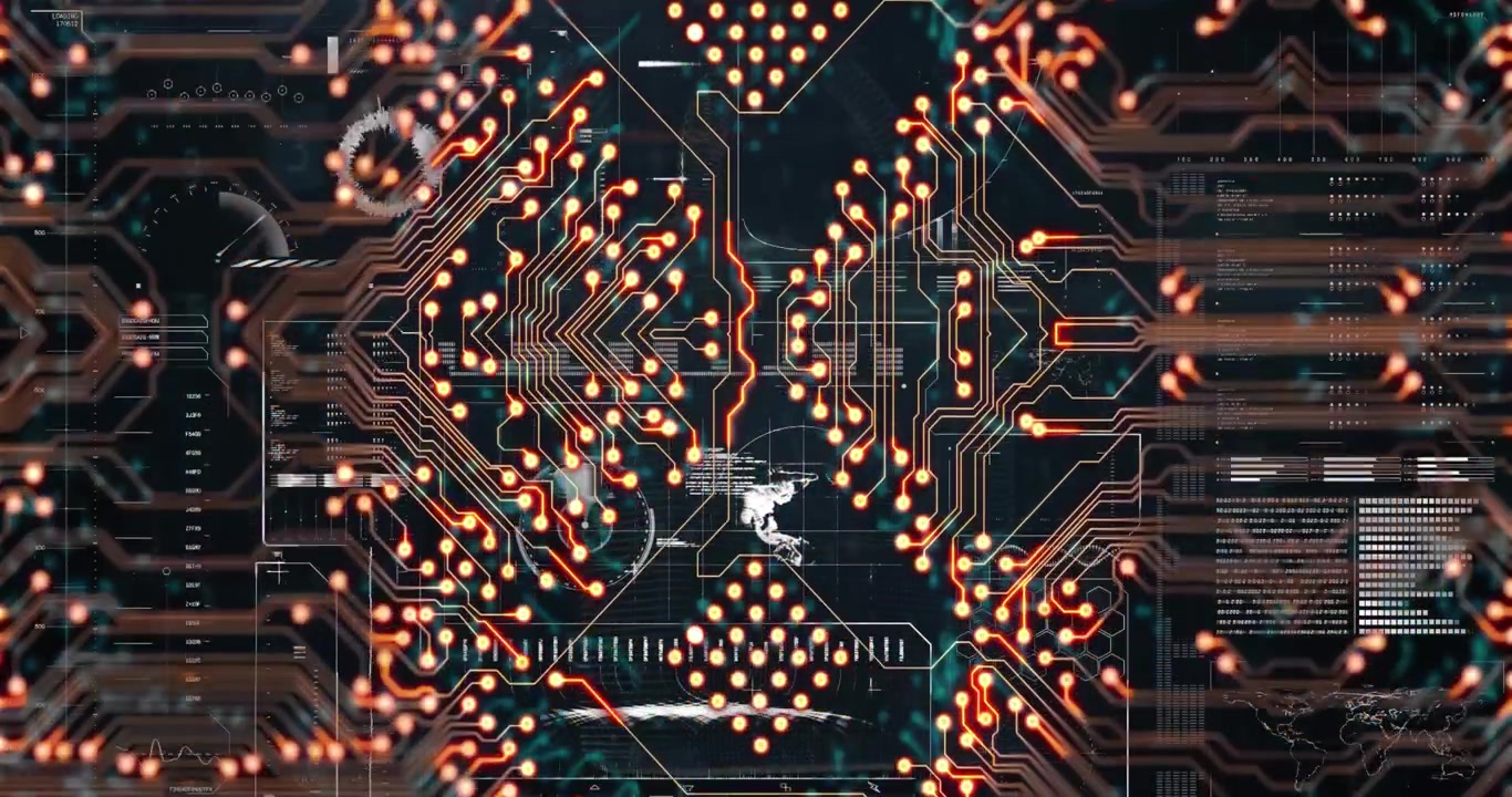 Animation af computerkredsløbskort over databehandling