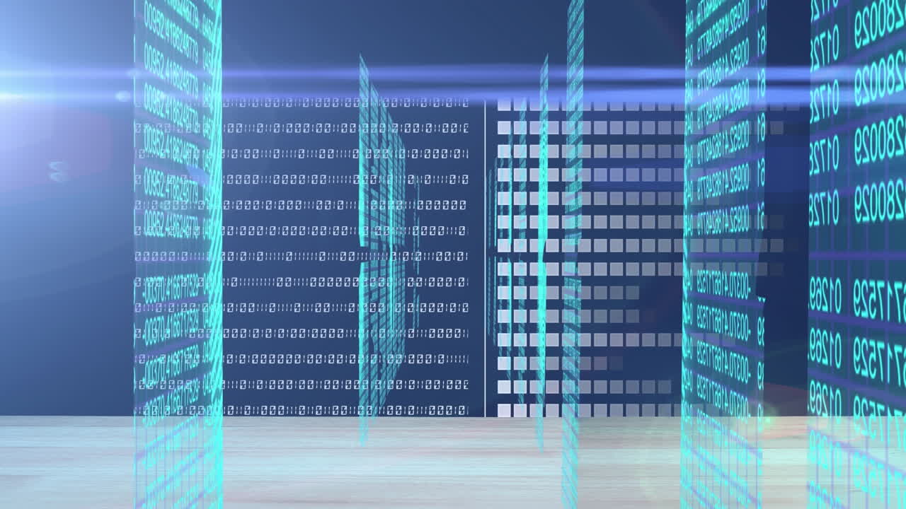 Animation of hud elements with data processing on digital interface against server room