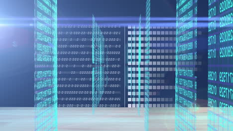 animación de elementos hud con procesamiento de datos en la interfaz digital contra la sala de servidores