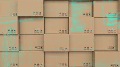 Animation-of-data-processing-over-stack-of-cardboard-boxes