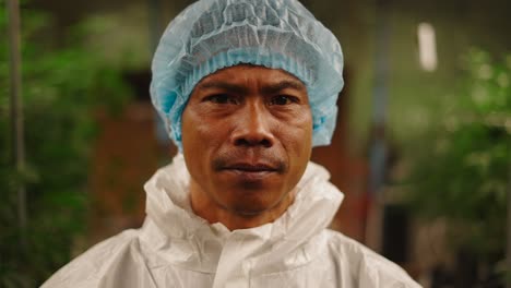 portrait of a worker in a greenhouse or plant facility