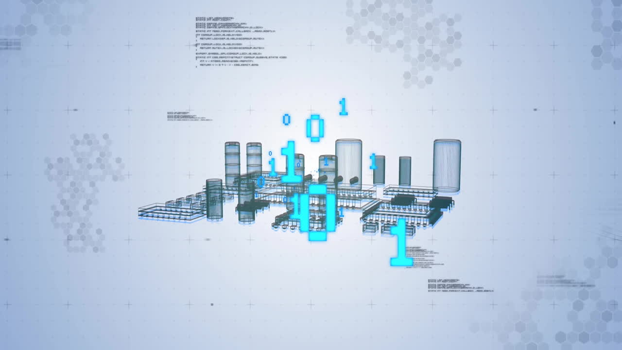 Animation of binary coding digital data processing over computer servers