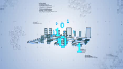 animación de codificación binaria procesamiento de datos digitales a través de servidores informáticos