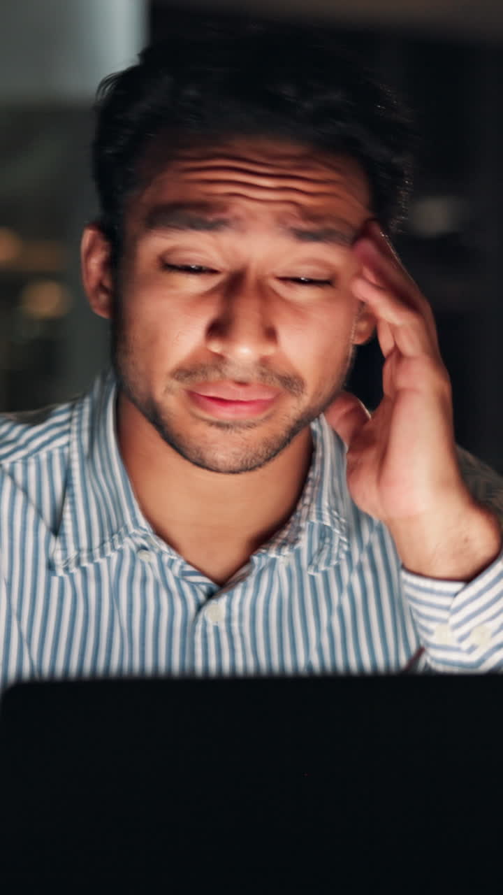 Tired Man Rubbing Eyes and Head from Overwork