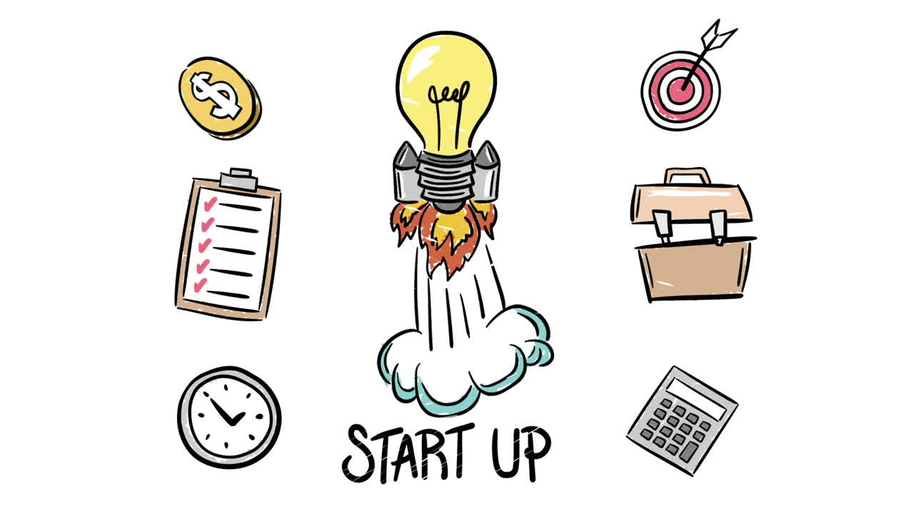 ilustración de iconos relacionados con el negocio de puesta en marcha