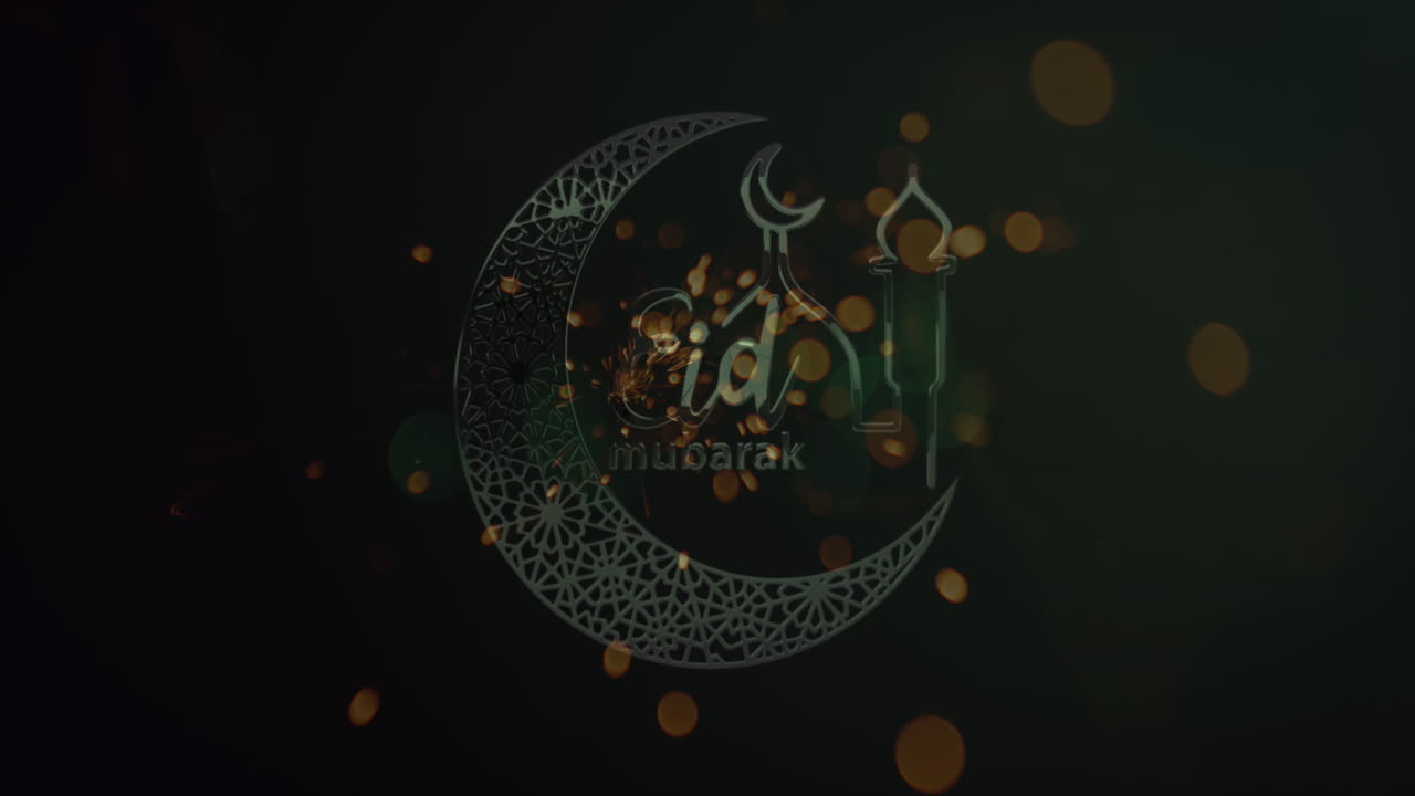animación del logotipo y el texto de eid mubarak sobre luces brillantes