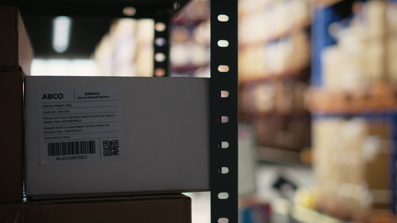 Vertical Video Asian warehouse worker scanning shipping labels and barcodes on packages