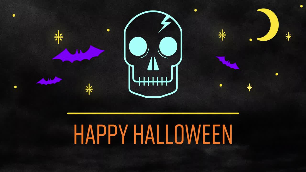 animación de texto feliz de halloween sobre el cráneo