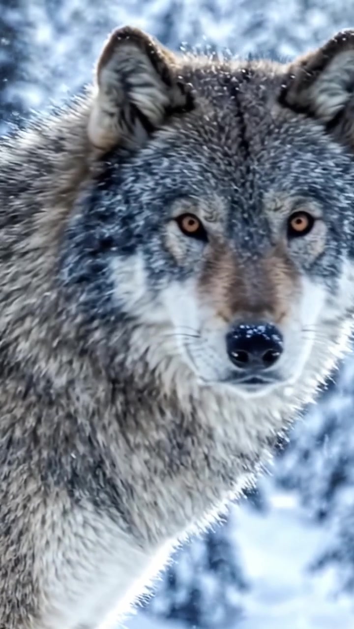 A Majestic Wolf in a Winter Wonderland: Captured in the Snowy Forest, this Stunning Creature Stands Proudly Amidst the White Landscape Surrounded by Evergreen Trees.