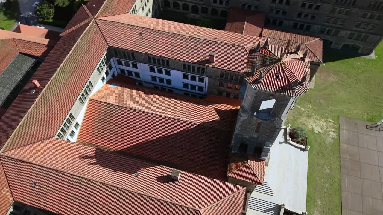 4K drone aerial view of the Minor Seminary in Santiago de Compostela in the Belvís area
