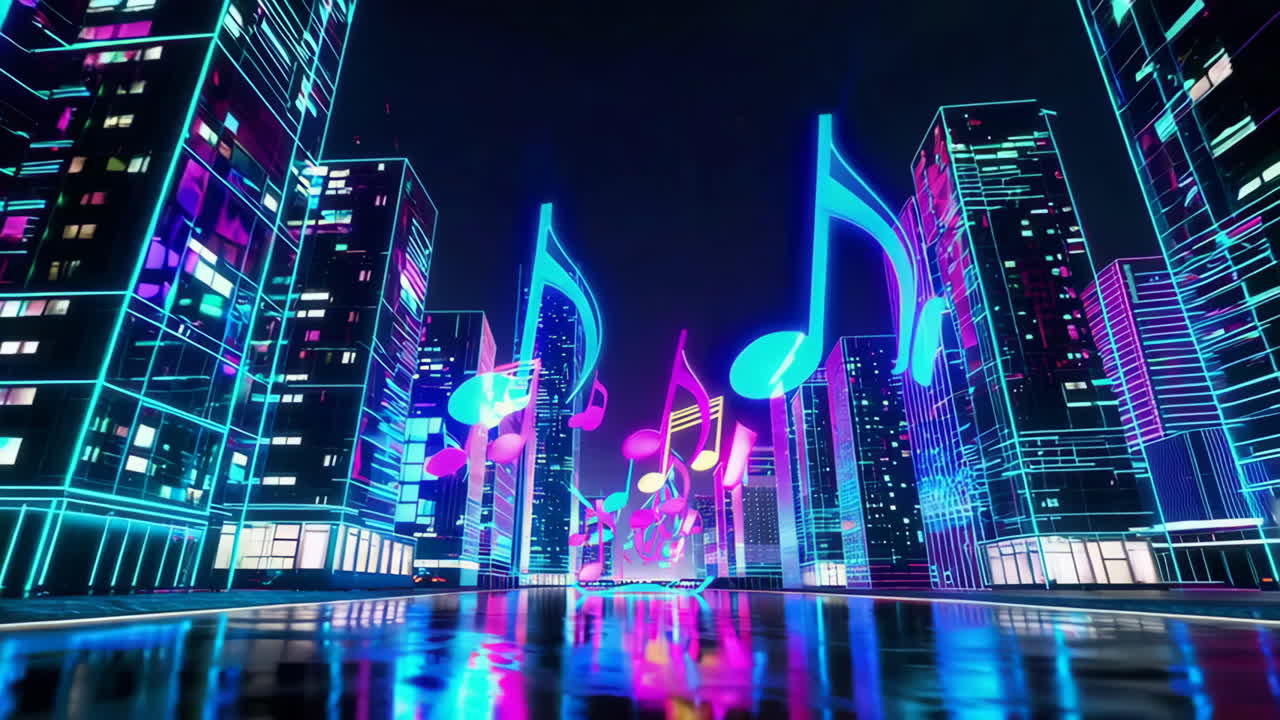 Neon Music Cityscape