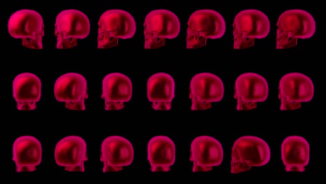 halloween spooky background. red rotating human skulls. spooky neon skull. loop