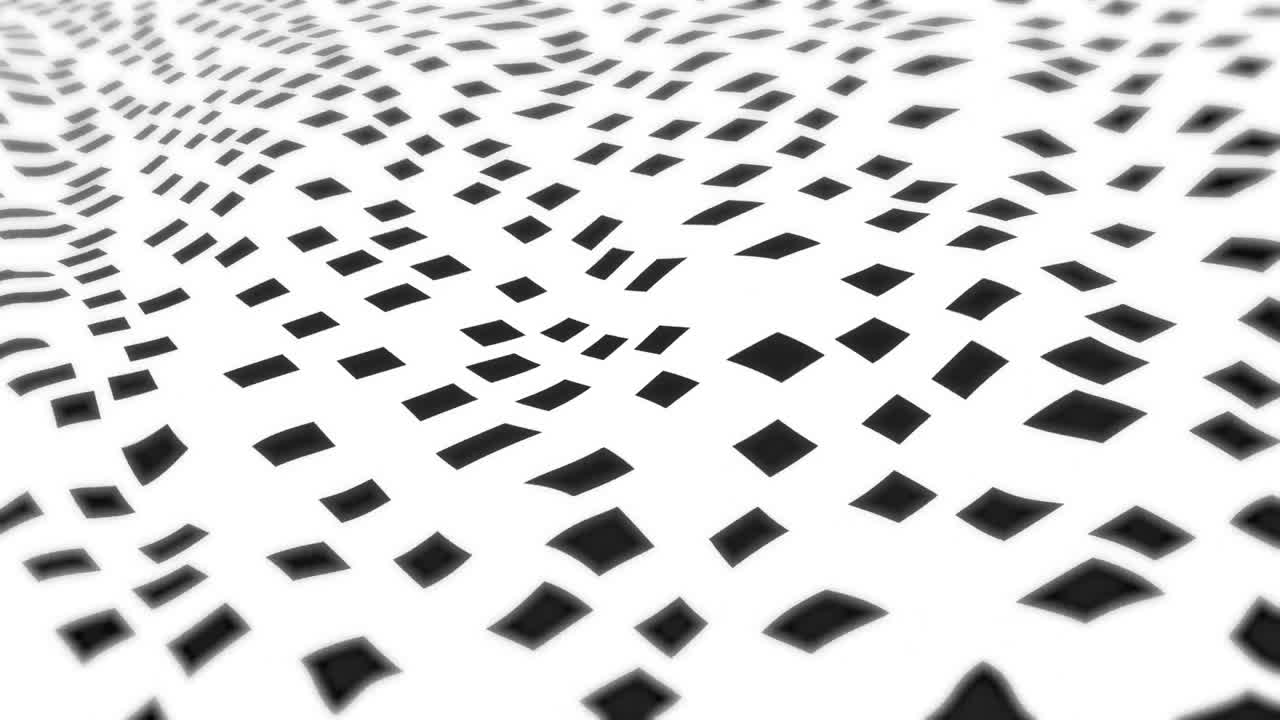 Animation of black distorted squares moving on seamless loop on white background