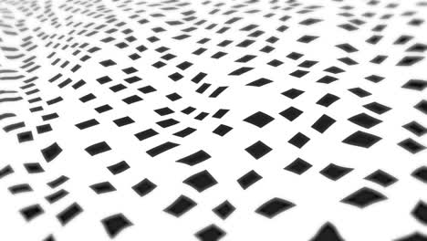Animation-of-black-distorted-squares-moving-on-seamless-loop-on-white-background