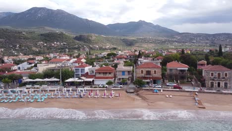 stoupa beach town during late summer at peloponnese, greece - trucking sideways