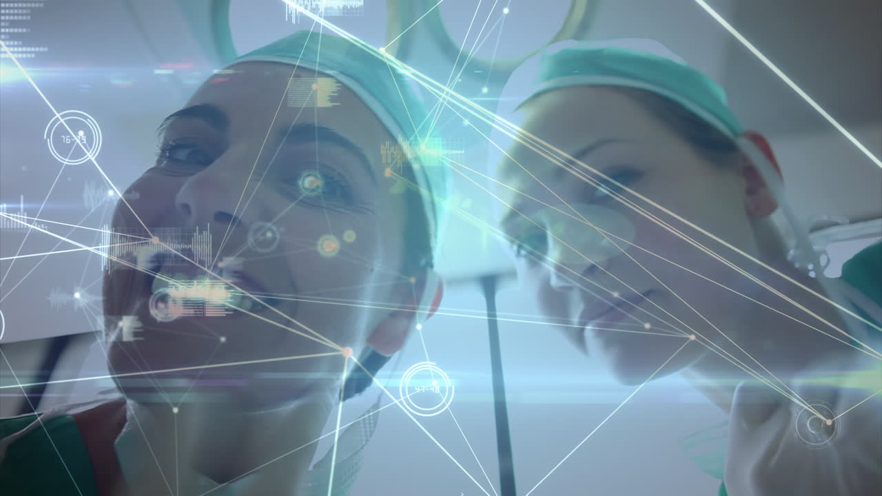 animación de la red de conexiones entre las cirujanas caucásicas en el quirófano