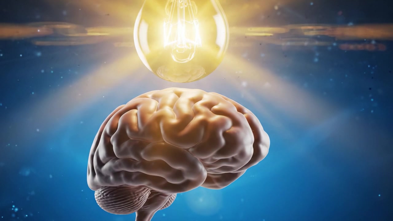 Un'immagine che fa riflettere: l'intersezione tra creatività umana e intelligenza rappresentata da un cervello e una lampadina illuminata