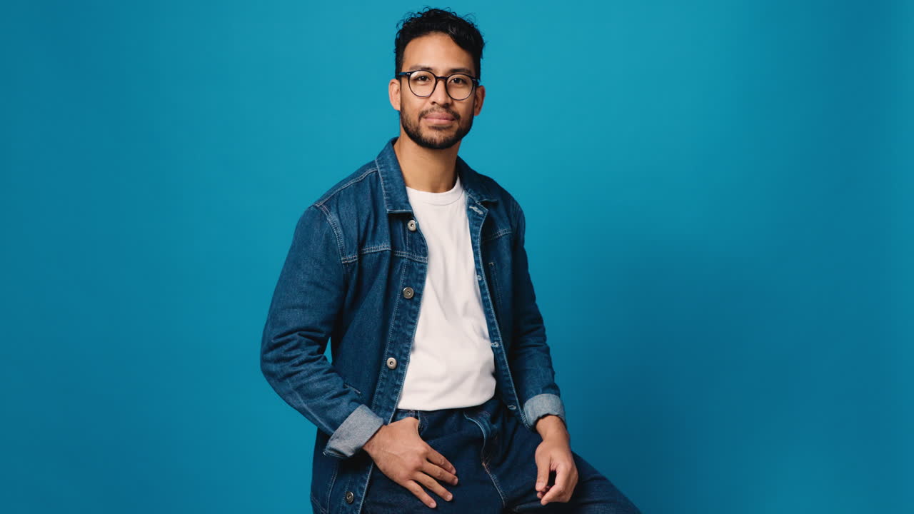 Man in denim jacket with eyeglasses