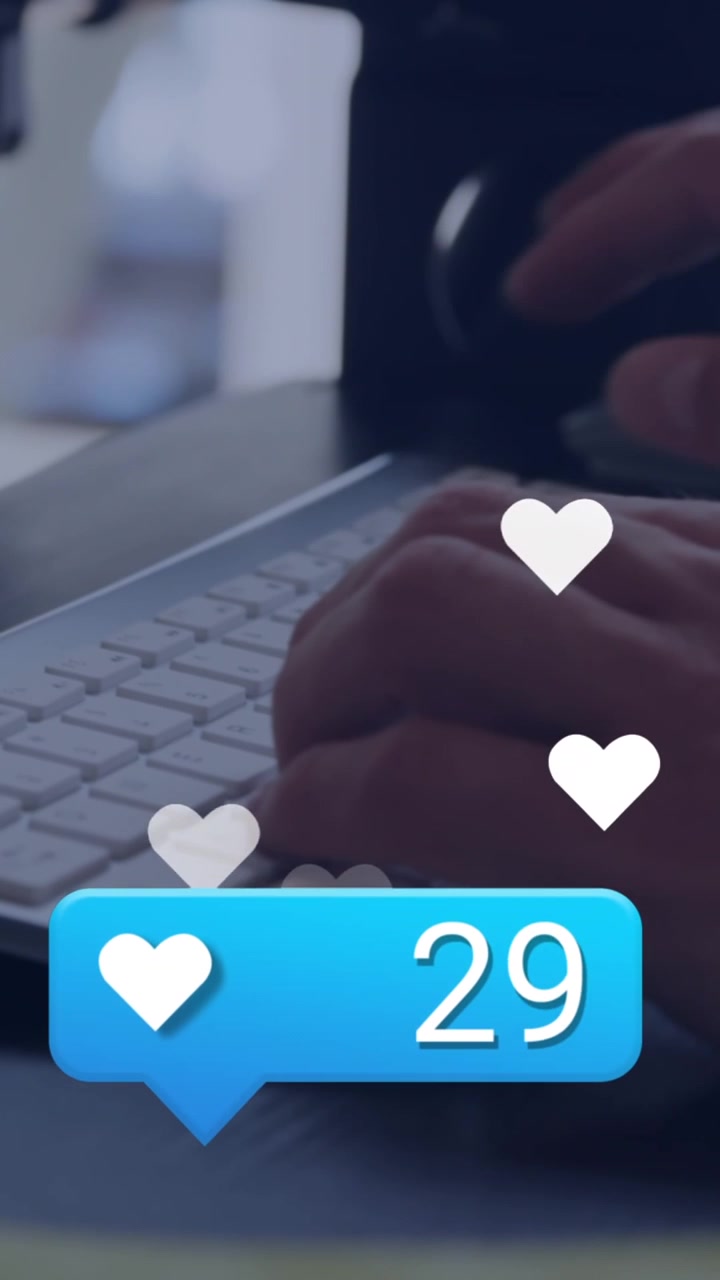 Animation of social media data processing over caucasian man using computer