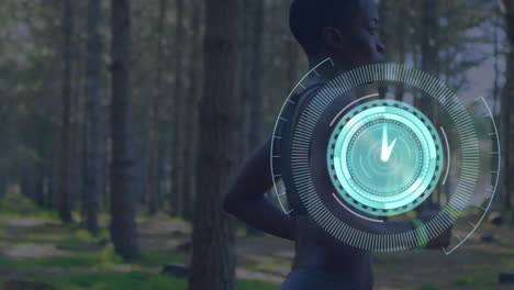 animation of woman running with scope scanning and clock moving fast