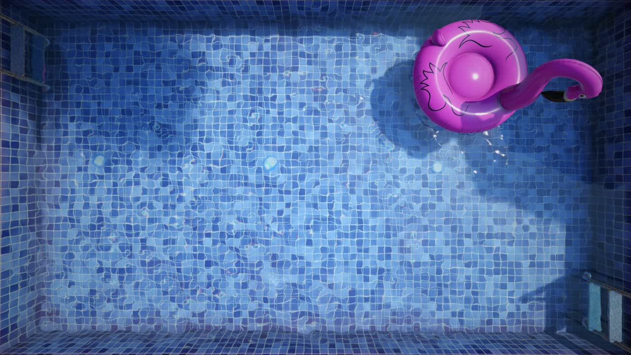 Pink Flamingo Inflatable Float in an Empty Blue Swimming Pool