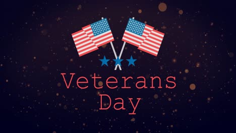 animation of veterans day text and usa flags over dark background