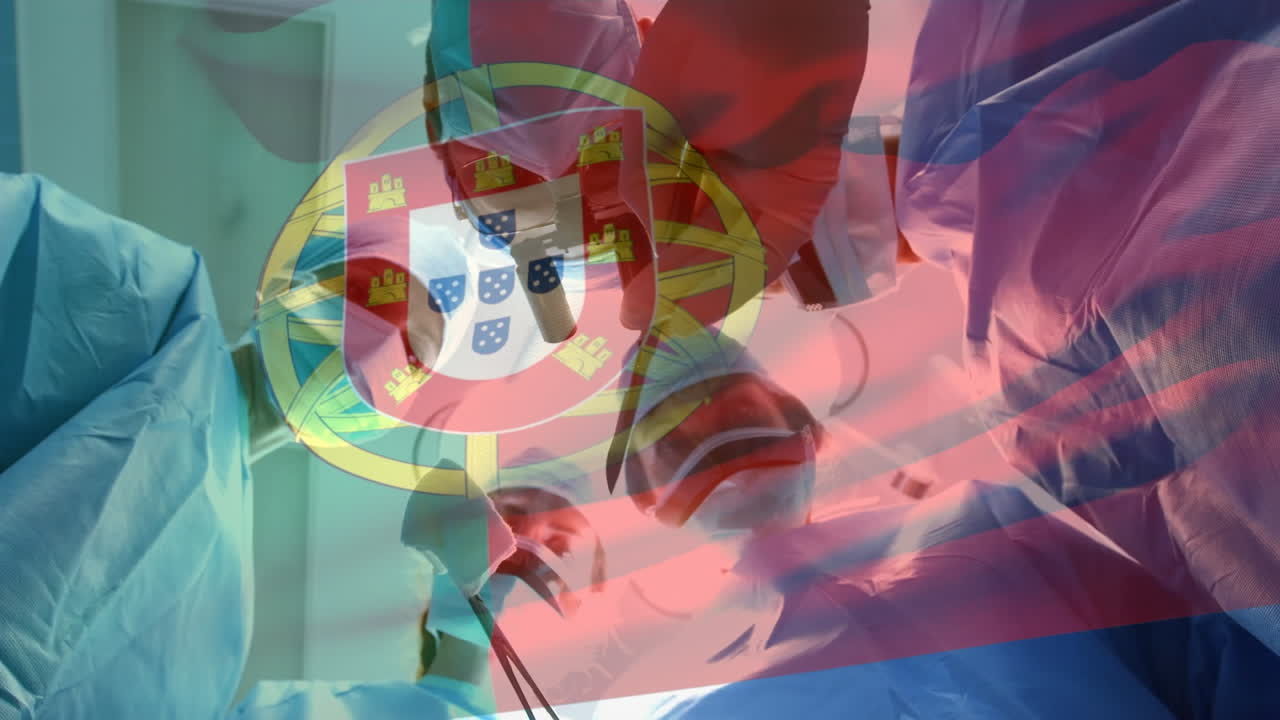 수술실에서 외과 의사 들 위 에 포르투갈  ⁇ 발 이 흔들리는 애니메이션