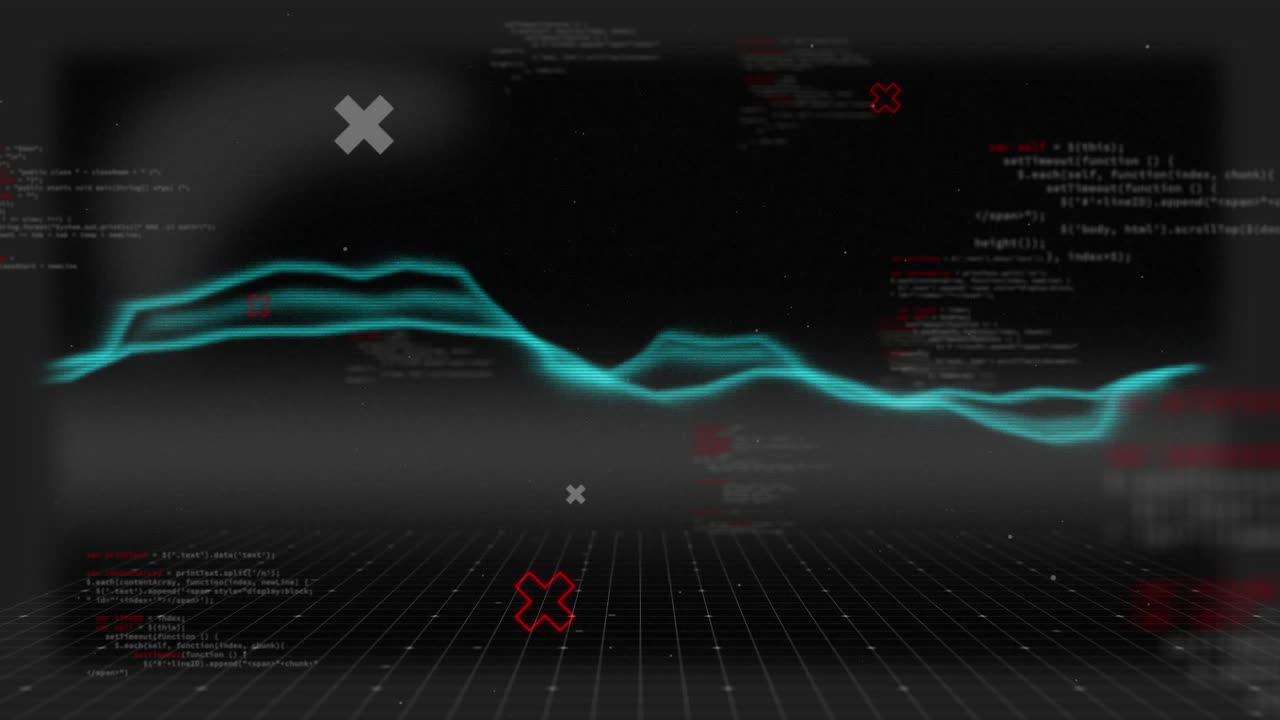 animación de líneas onduladas y cruces en la pantalla con glitch
