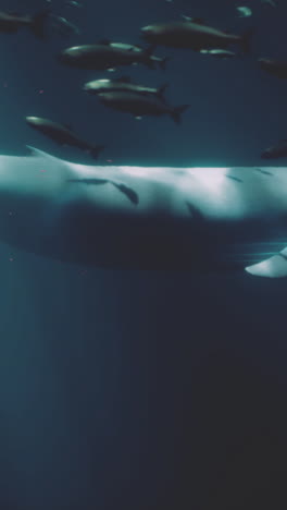 una ballena nadando en el profundo océano azul