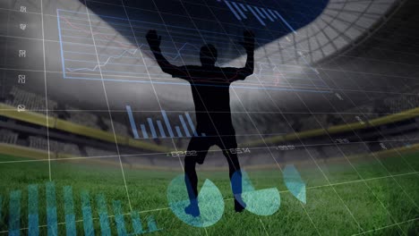 animación de gráficos y procesamiento de datos sobre futbolistas en un estadio deportivo