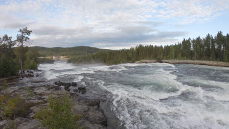 wide shot of the famous big river stream, storforsen, in sweden