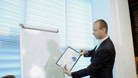 Business People Analyzing Statistics. Team of business people in meeting in a modern office boardroom