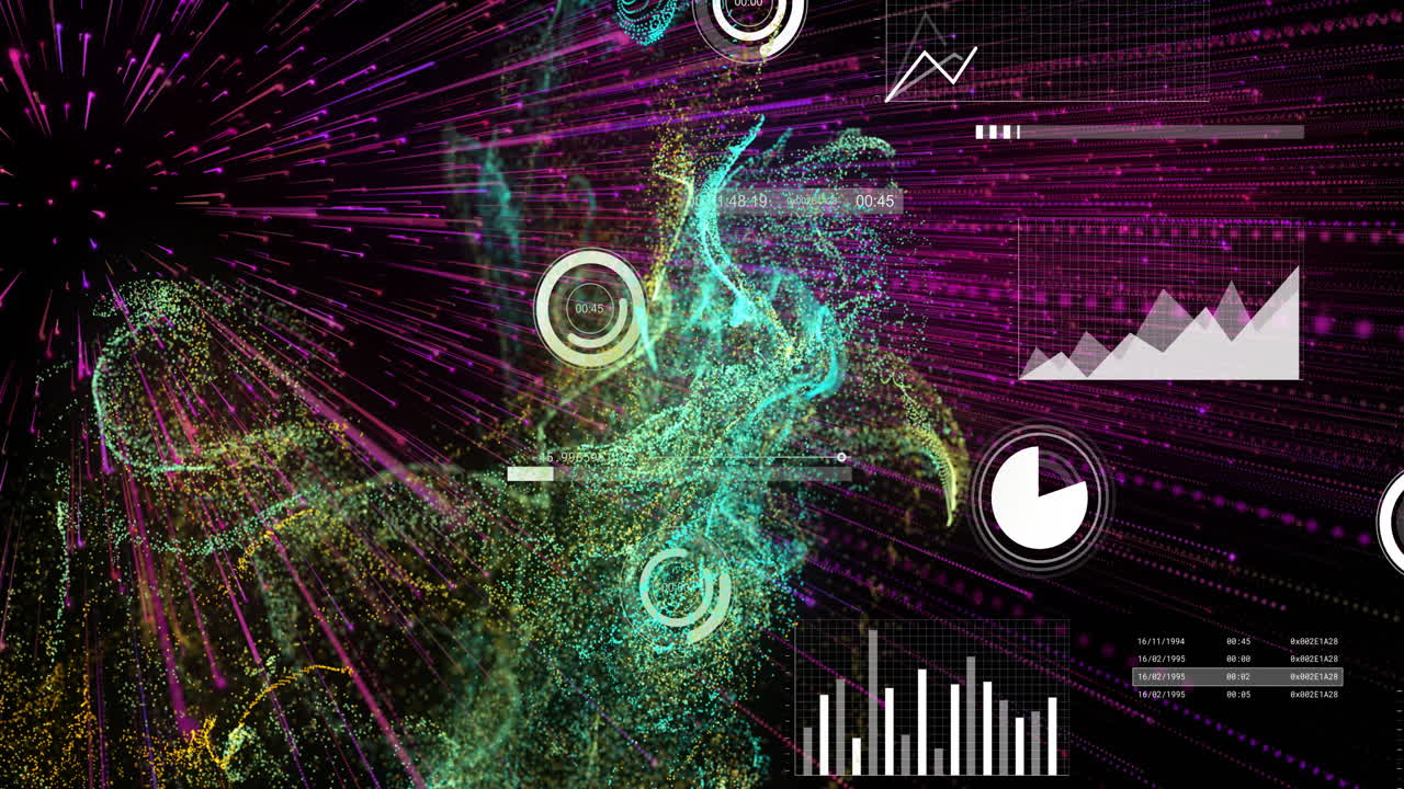 Animation of digital data with colorful charts and graphs in school setting