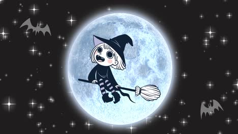 animation of witch over moon and night sky