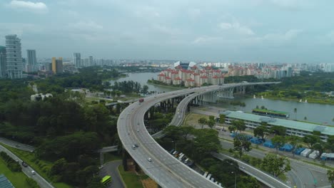 singapore cityscape with highway bridge