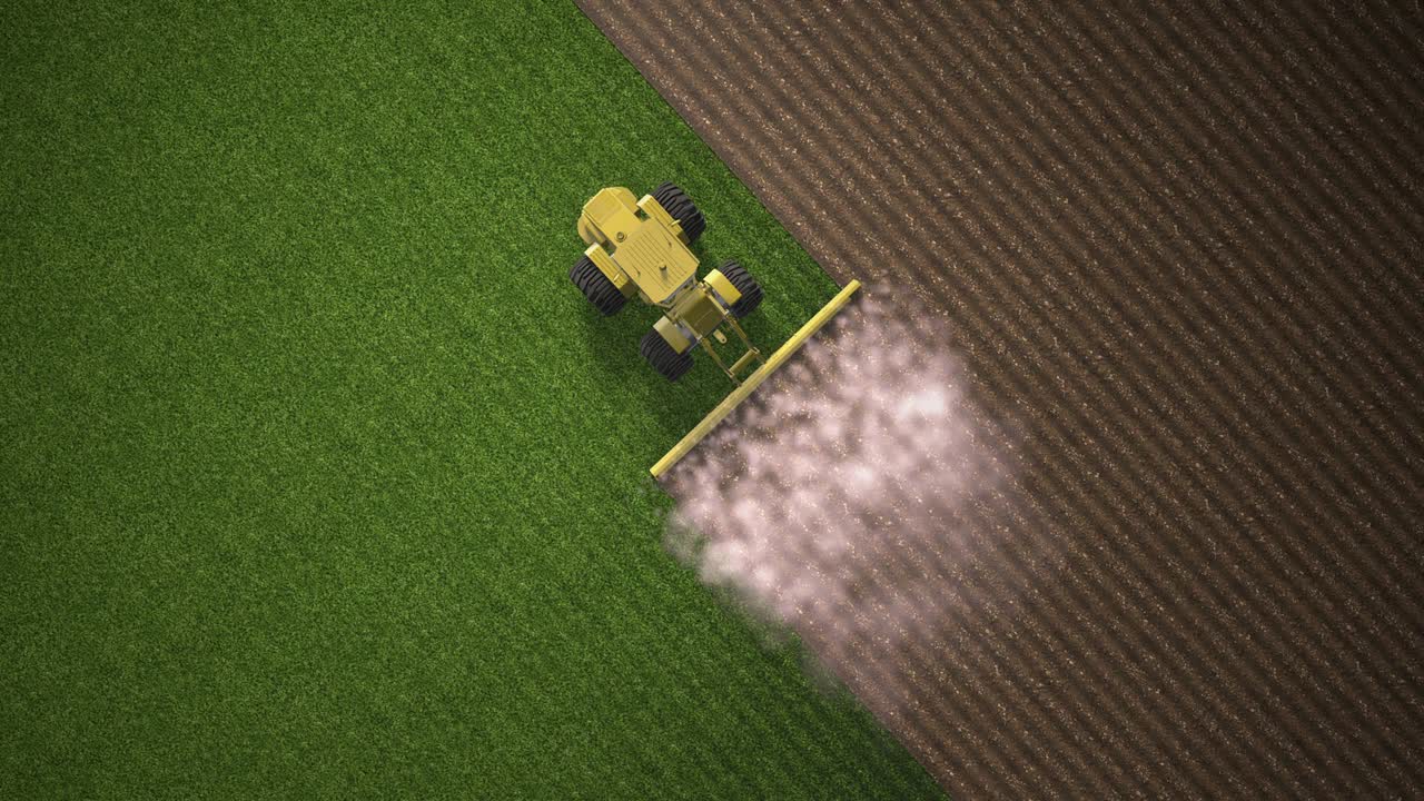 바인 하베스터의 조류의 시야. 밀에서 수확. 농업 테마에 대한 산업 인력. 현실적인 애니메이션. 비디오 루프. 땅을 다.