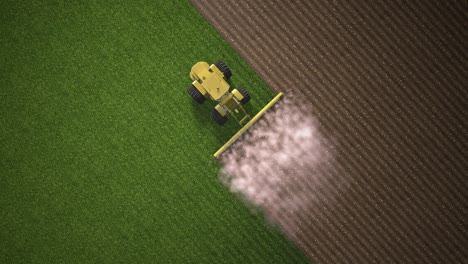 una vista de pájaro de una cosechadora combinada. cosecha de un campo de trigo. personal industrial sobre el tema agrícola. animación realista. bucle de video. arar la tierra