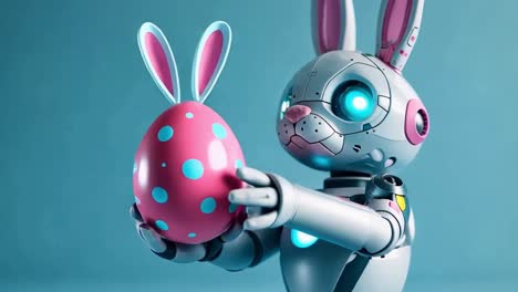 futuristic robot easter bunny holding an easter egg